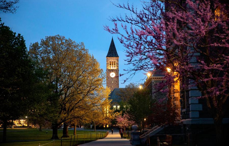 Cornell clock tower on a summer evening