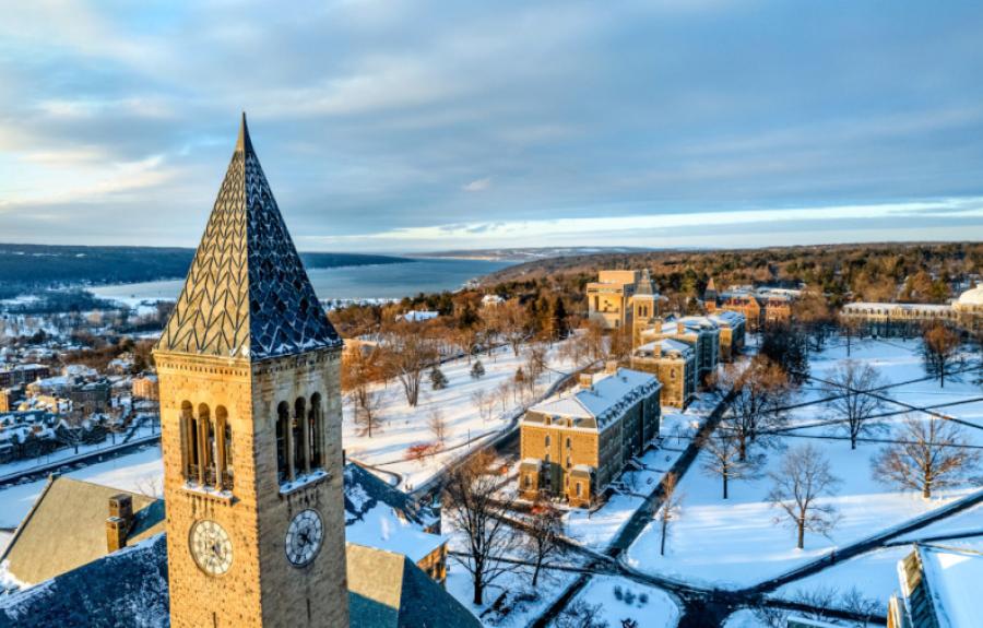 Cornell Arts Quad in Winter, view from the Clock Tower