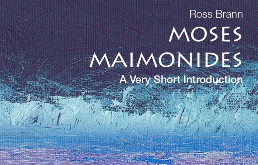 Moses Maimonides book cover in a gradient of blue and purple paint