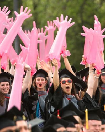 Student celebrating at Cornell Commencement