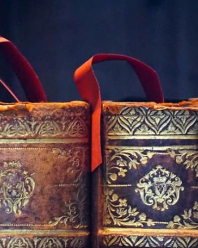 close up of old book spines